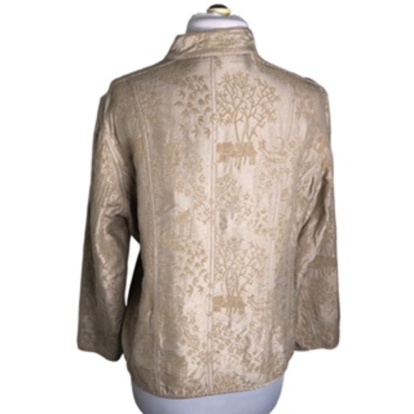 Chico's Nehru Collar Loop Buttons Oriental Textured Print Jacket Size 2 - Picture 5 of 7